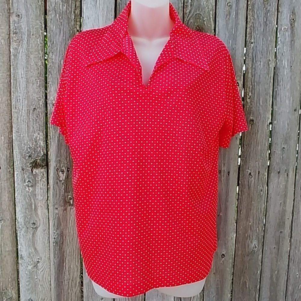 Vintage 60s Red White Polka Dot Short Sleeve Shirt - Picture 1 of 5